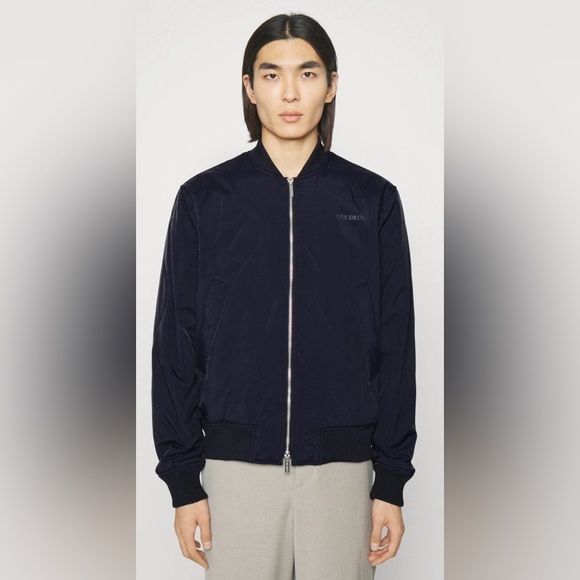 Les Deux Norman Quilted Bomber Jacket Navy Blue Size Large